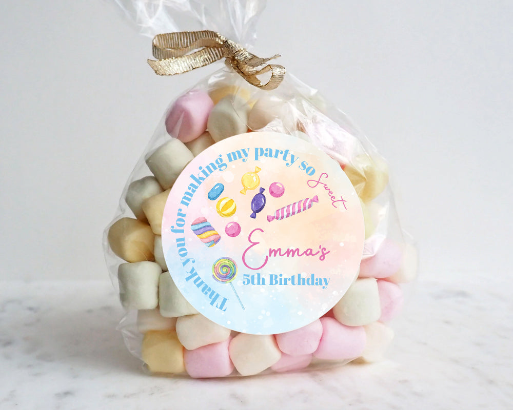 Watercolour Candy Style Birthday Party Stickers, Girls' Party Stickers