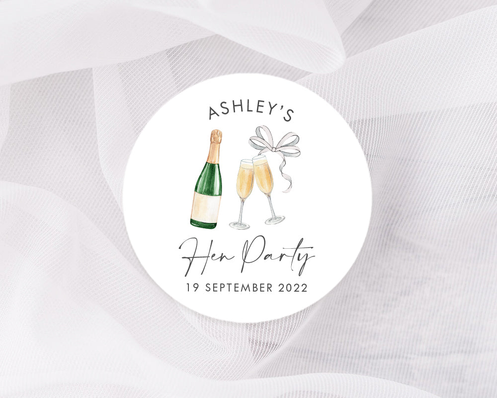 Hen Party Stickers Champagne Illustration Style Hens Night Party Favour Stickers