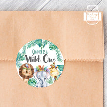 Load image into Gallery viewer, Wild One Animals Themed Safari Birthday Party Stickers
