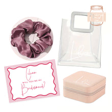 Load image into Gallery viewer, Bridesmaid Gift Bag, Custom Jewellery Box and Scrunchie pack
