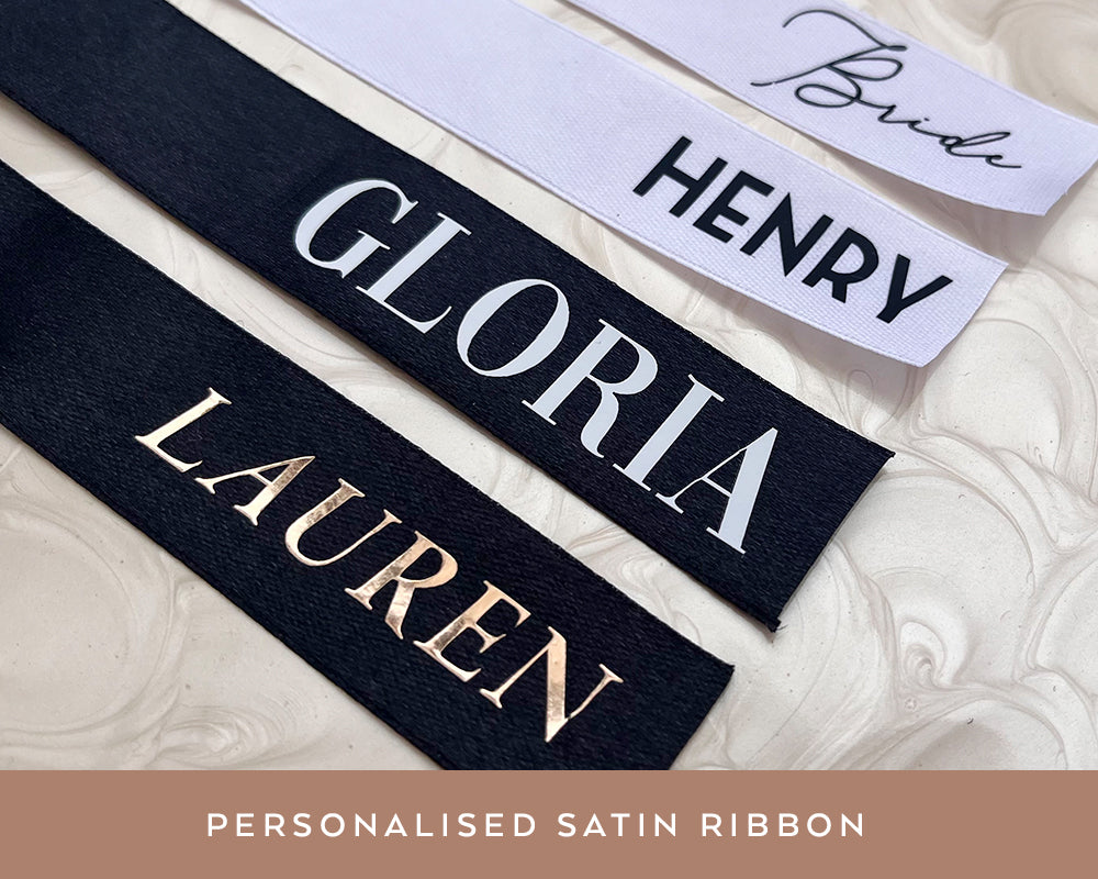Guest Ribbin Personalised Custom Satin Ribbon for Weddings, Place Card & Drink Tag ...