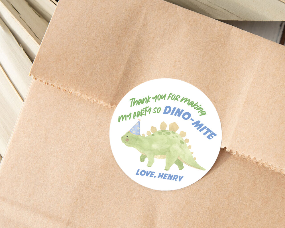 Dino-mite Party Watercolour Style Dinosaur Kids Birthday Party Stickers