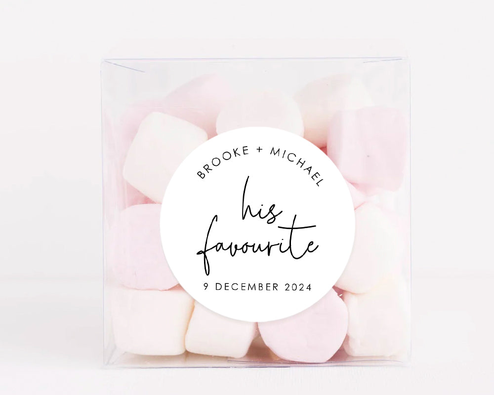 His Favourite Her Favourite Minimalist Style Wedding Favours Stickers