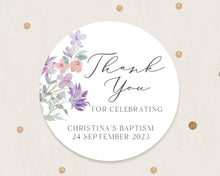 Load image into Gallery viewer, Floral Lilac Watercolour Floral Style Christening Baptism Stickers
