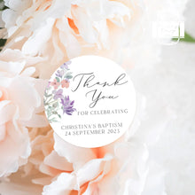 Load image into Gallery viewer, Floral Lilac Watercolour Floral Style Christening Baptism Stickers

