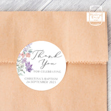 Load image into Gallery viewer, Floral Lilac Watercolour Floral Style Christening Baptism Stickers
