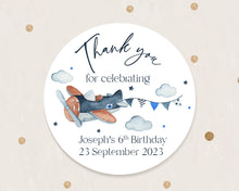 Load image into Gallery viewer, Watercolour Blue Plane Kids Birthday Party Stickers Birthday Stickers
