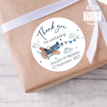 Load image into Gallery viewer, Watercolour Blue Plane Kids Birthday Party Stickers Birthday Stickers

