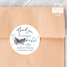 Load image into Gallery viewer, Watercolour Blue Plane Kids Birthday Party Stickers Birthday Stickers
