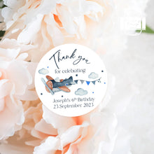 Load image into Gallery viewer, Watercolour Blue Plane Kids Birthday Party Stickers Birthday Stickers
