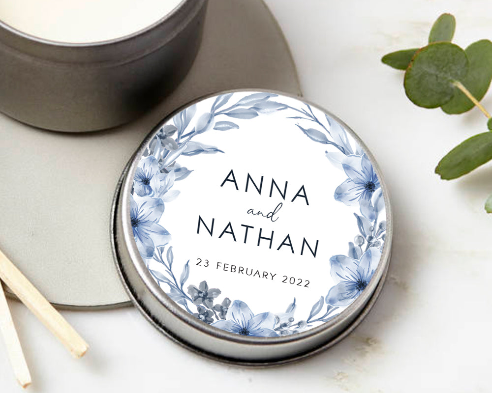 Watercolour Blue Floral Style Wedding Thank You Stickers