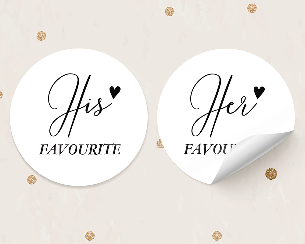 Minimalist His Favourite Her Favourite Wedding Favour Stickers