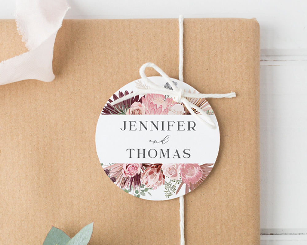 Wedding Favour Tags Australian Native Floral Style Round Party Favour Gift Tags