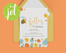 Load image into Gallery viewer, Bee Birthday Printable Invitation Template, Cute Bee Print It Yourself Bee Party Birthday Invite, Invitation Template
