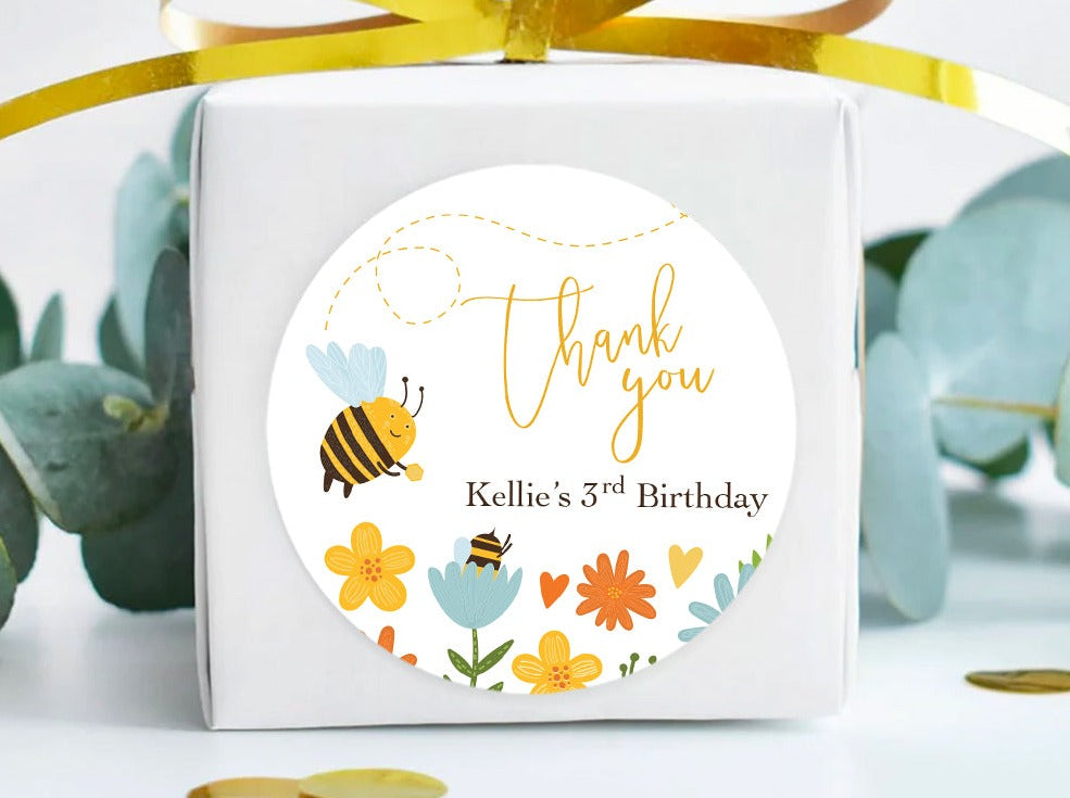 Hand Drawn Bee Style Birthday Party Stickers Favour Stickers