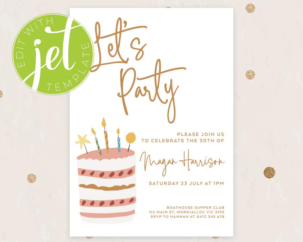 Birthday Cake Style Invitation Template, Printable Invitation, Birthday Cake Themed Print It Yourself Cute Party Birthday Invite, Invitation