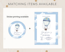 Load image into Gallery viewer, Blue Hot Air Balloon Style Birthday Invitation Printable, Boy Birthday Print It Yourself Hot Air Balloon Birthday Invite Invitation Template
