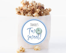 Load image into Gallery viewer, Two Sweet Blue Doughnut Style Birthday Party Stickers
