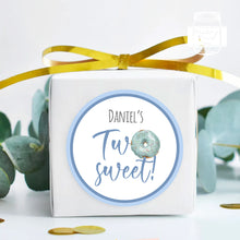 Load image into Gallery viewer, Two Sweet Blue Doughnut Style Birthday Party Stickers
