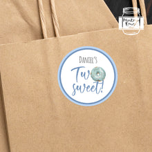 Load image into Gallery viewer, Two Sweet Blue Doughnut Style Birthday Party Stickers
