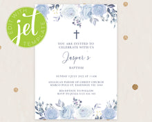 Load image into Gallery viewer, Blue Floral Baptism Christening Invitation Printable Invitation, Blue Floral Print It Yourself Elegant Floral First Communion Invitegant Floral First Communion Invite
