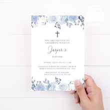 Load image into Gallery viewer, Blue Floral Baptism Christening Invitation Printable Invitation, Blue Floral Print It Yourself Elegant Floral First Communion Invitegant Floral First Communion Invite
