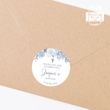 Load image into Gallery viewer, Blue Floral Style Christening Stickers Baptism Stickers Thank You Stickers
