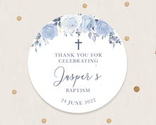 Load image into Gallery viewer, Blue Floral Style Christening Stickers Baptism Stickers Thank You Stickers
