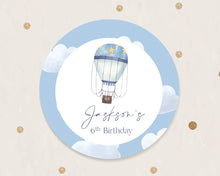 Load image into Gallery viewer, Blue Hot Air Balloon Style Birthday Party Stickers Favour Stickers
