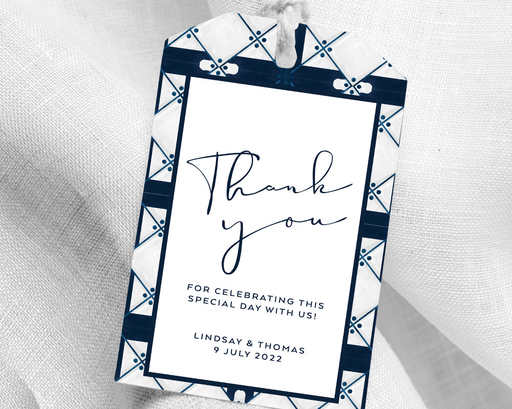 Wedding Favour Tags Mediterranean Blue and White Tiles Party Favour Gift Tags