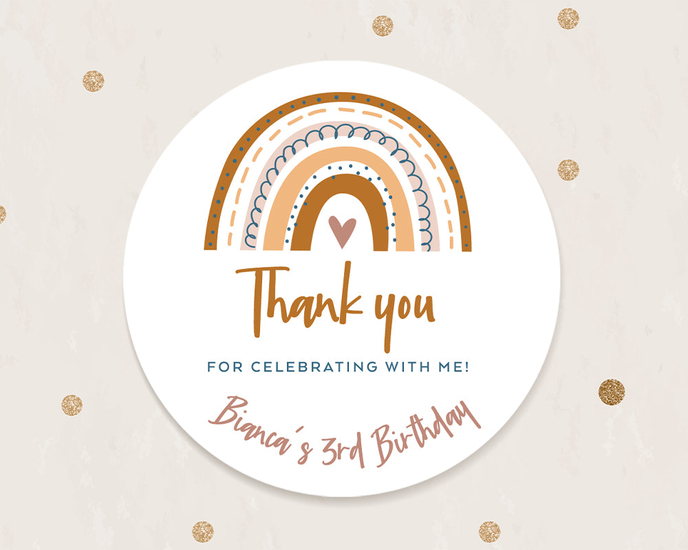 Boho Rainbow Themed Birthday Party Stickers