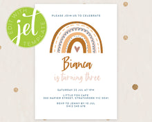 Load image into Gallery viewer, Boho Rainbow Birthday Invitation Template, Print It Yourself Brown Colour Rainbow Birthday, Rainbow Party Invite
