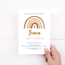 Load image into Gallery viewer, Boho Rainbow Birthday Invitation Template, Print It Yourself Brown Colour Rainbow Birthday, Rainbow Party Invite
