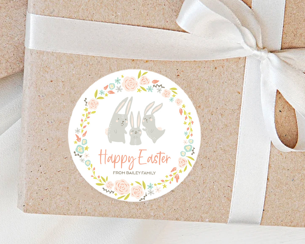Personalised Bunny Family Happy Easter Gift Stickers
