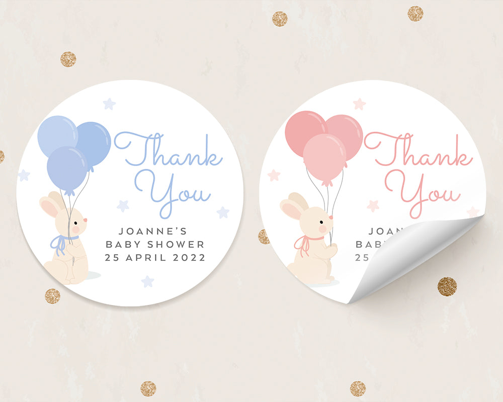 Cute Bunny Style Baby Shower Thank You Stickers