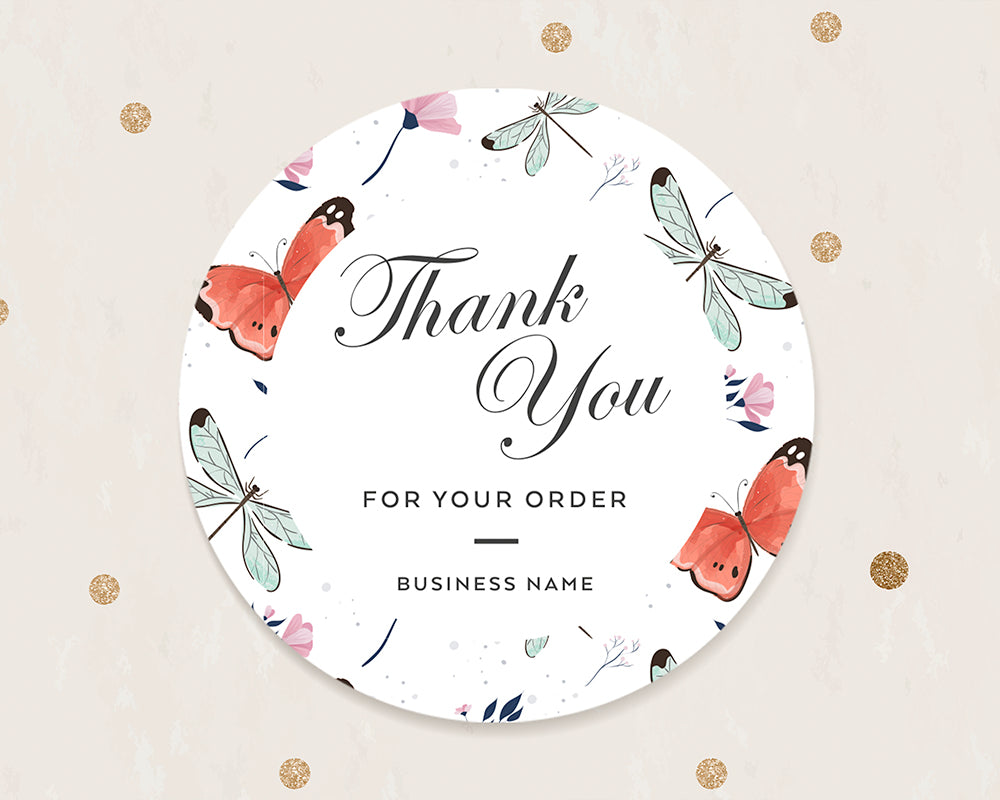 Elegant Butterfly Style Thank You Stickers