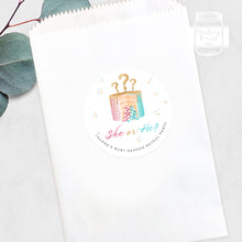 Load image into Gallery viewer, Watercolour Cake Style She or He Baby Gender Reveal Stickers Favour Stickers
