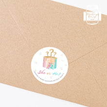 Load image into Gallery viewer, Watercolour Cake Style She or He Baby Gender Reveal Stickers Favour Stickers
