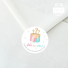 Load image into Gallery viewer, Watercolour Cake Style She or He Baby Gender Reveal Stickers Favour Stickers
