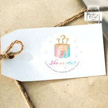 Load image into Gallery viewer, Watercolour Cake Style She or He Baby Gender Reveal Stickers Favour Stickers
