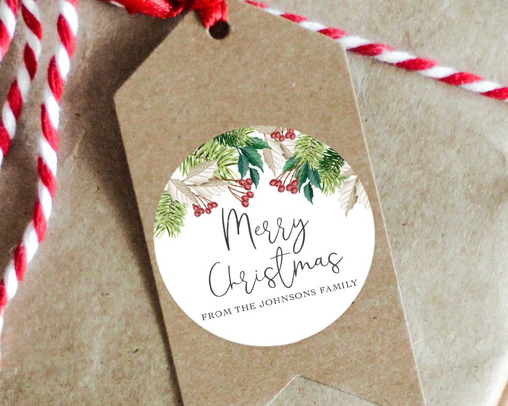 Personalised Christmas Watercolour Floral Illustration Gift Stickers