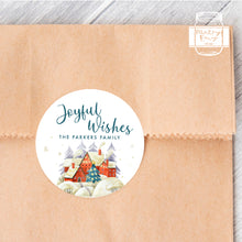 Load image into Gallery viewer, Personalised Christmas Village Watercolour Illustration Style Gift Stickers
