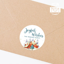 Load image into Gallery viewer, Personalised Christmas Village Watercolour Illustration Style Gift Stickers
