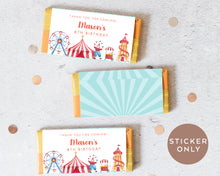 Load image into Gallery viewer, 8pcs Personalised Watercolour Circus Style Chocolate Wrapper, Aldi Chocolate Wrappers, Circus Theme Candy Bars Wrappers
