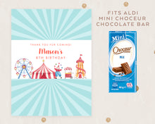 Load image into Gallery viewer, 8pcs Personalised Watercolour Circus Style Chocolate Wrapper, Aldi Chocolate Wrappers, Circus Theme Candy Bars Wrappers
