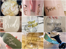 Load image into Gallery viewer, Personalised Name Permanent Vinyl Stickers, Wedding Glasses Stickers, Hen&#39;s Party Stickers
