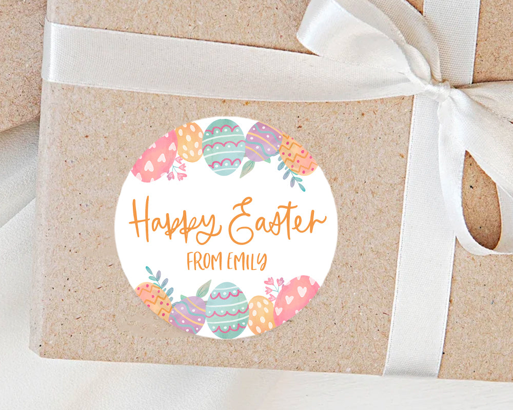 Personalised Colourful Easter Egg Happy Easter Gift Stickers