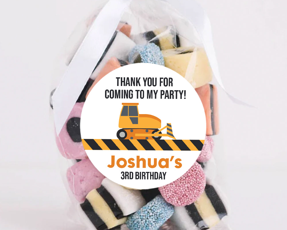 Construction Style Kids Birthday Party Stickers Boys Birthday Stickers