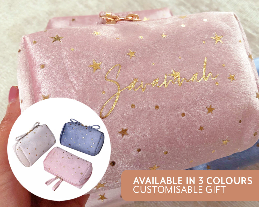 Velvet Makeup Bag Personalised Starry Velvet Makeup Bags Girls Gift Idea Women Travel Case, Christmas Gift