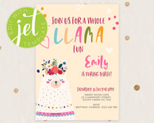 Load image into Gallery viewer, Cute Llama Birthday Invitation Template, Printable Invitation, Cute Llama Fun Party Print It Yourself Llama Party Birthday Invite, Invitation
